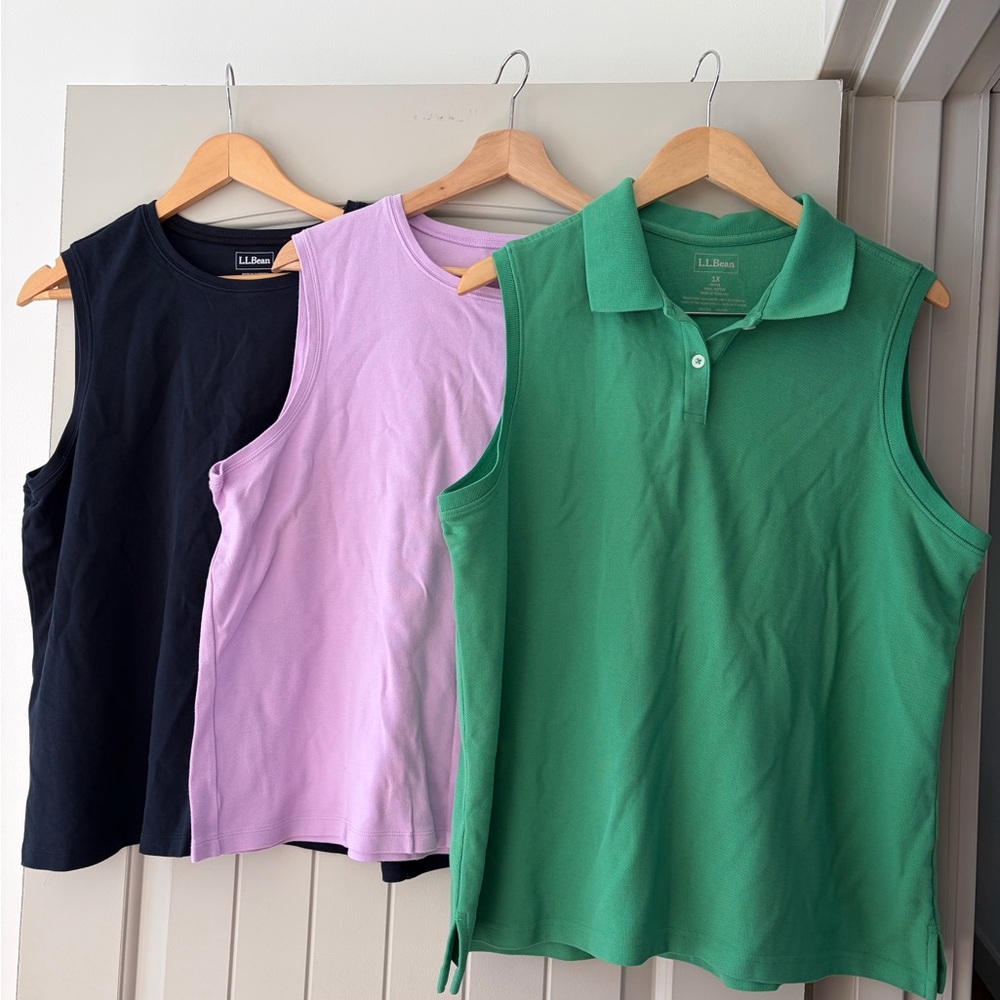 L.L. Bean (Set of 3) Cotton Sleeveless Tops - Green Navy Purple 1X Bundle